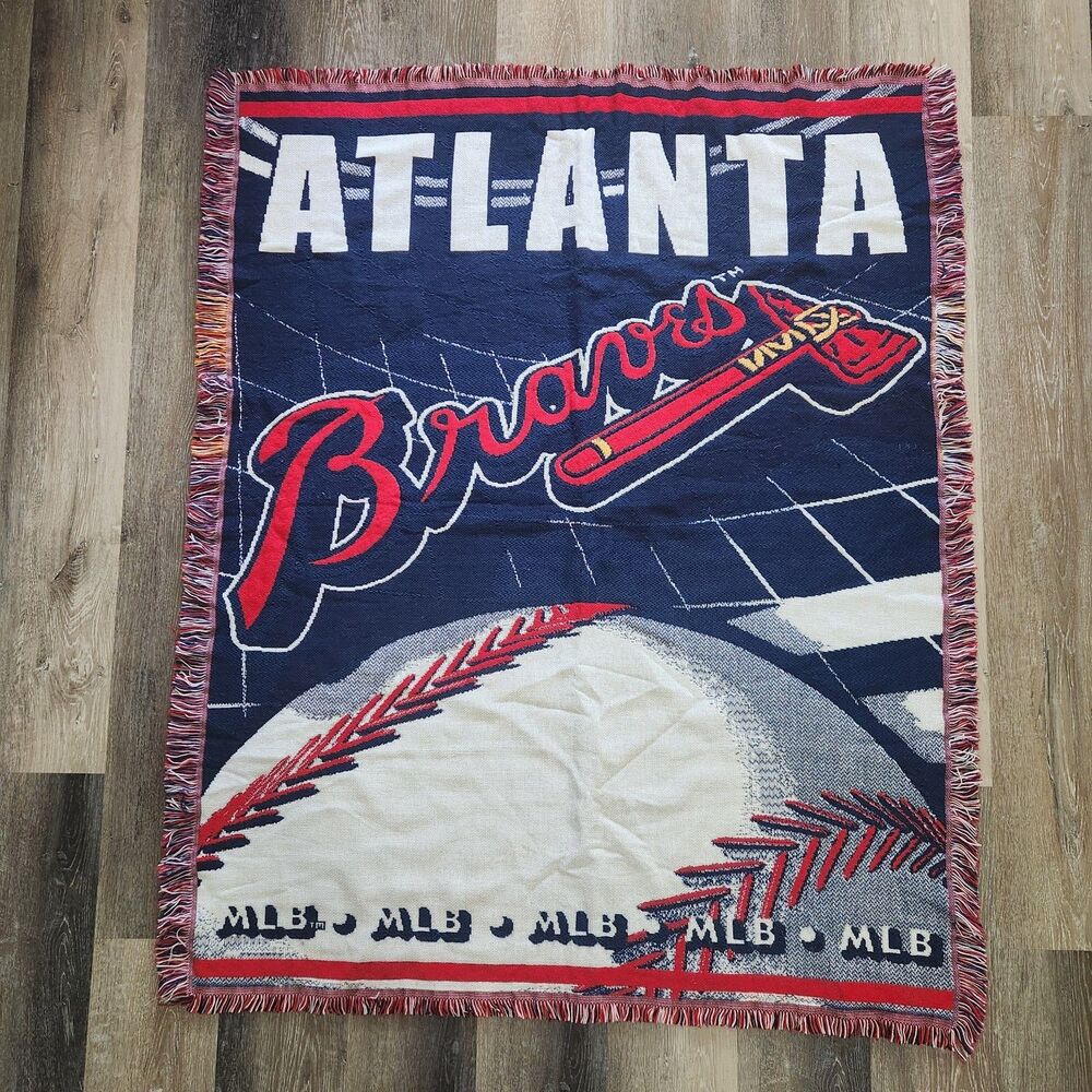MLB Vintage Atlanta Braves Baseball Throw Blanket 55"x44" Made in USA  Afghan